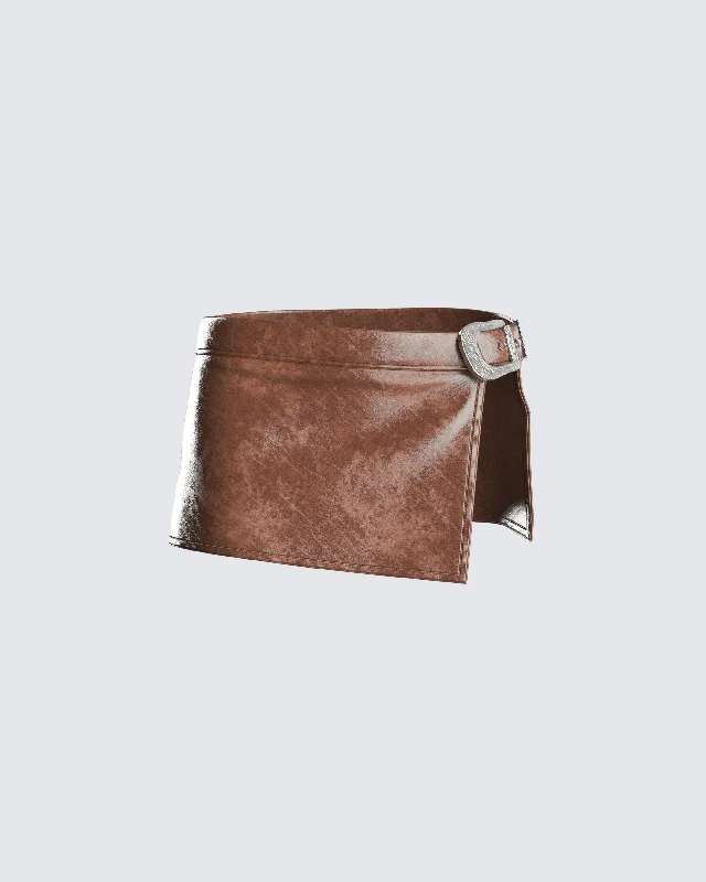 Lu Brown Vegan Leather Mini SkirtHigh-low Skirt