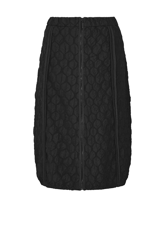 Ever Sassy Honeycomb Embossed Zip Front Midi Skirt, BlackRain Skirt