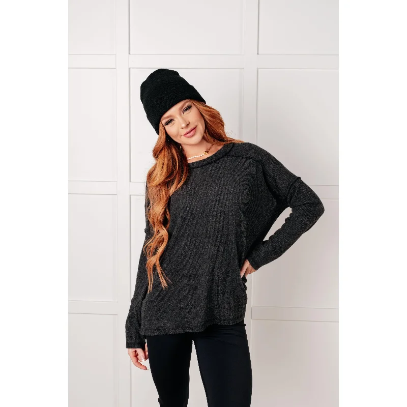 Simply Basic Ribbed Hacci Sweater in Black (S-3X)Work Knit Tops