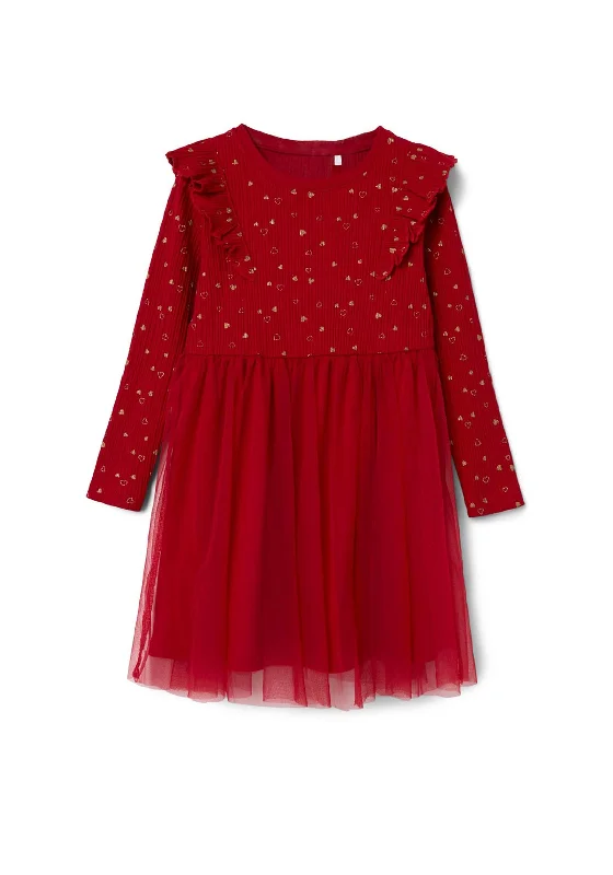 Name It Mini Girl Royane Long Sleeve Dress, Jester RedThermal Dress