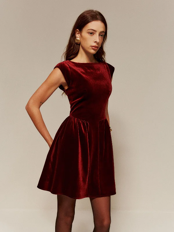 Velvet Pleated Tank Short DressBodycon Dress