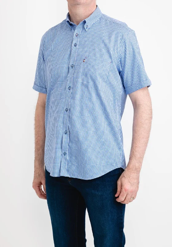 Oversized Short Sleeve TopsAndre Murphy Gingham Short Sleeve Shirt, Cobalt