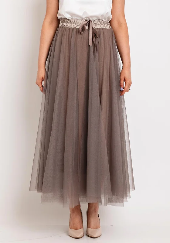 D.E.C.K By Decollage Tulle Midi Skirt, TaupeVelvet Skirt