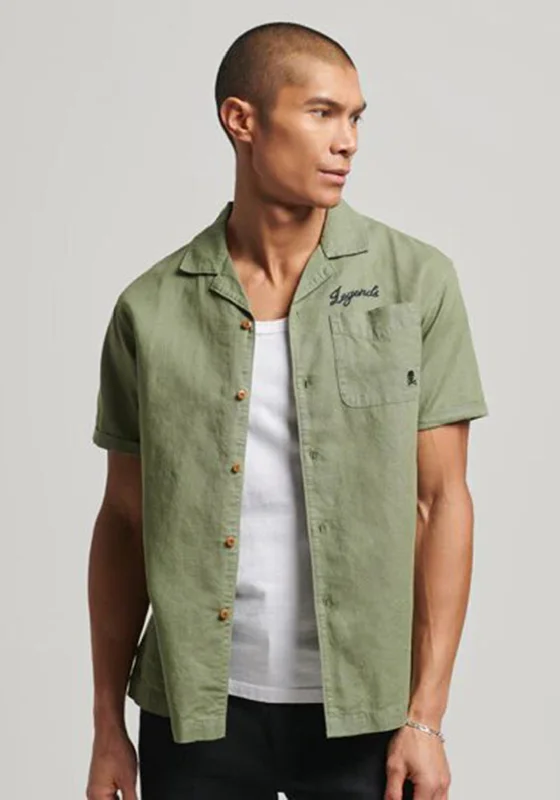 Bamboo Short Sleeve TopsSuperdry Vintage Resort Short Sleeve Shirt, Olive Khaki