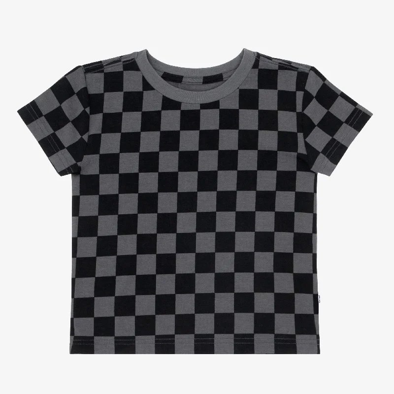 Punk Short Sleeve TopsMonochrome Checks Short Sleeve Relaxed Tee