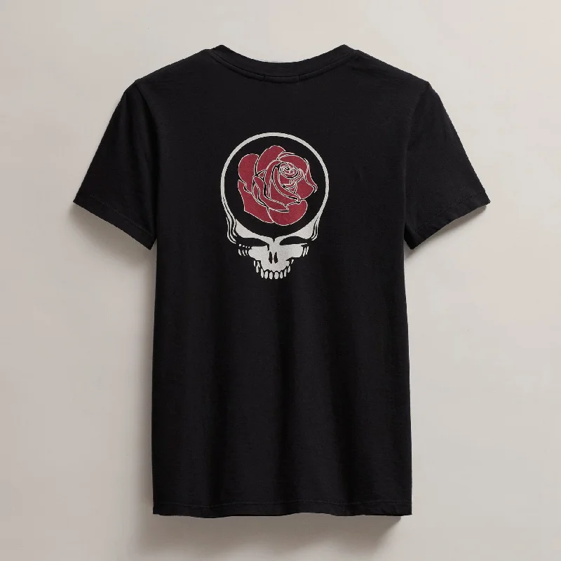 Crewneck Short Sleeve TopsWomen's Grateful Dead Rose Short Sleeve Crew - Black/Red