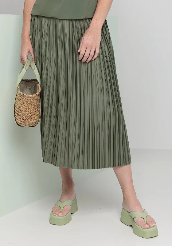 Bianca Klea Pleated Logo Waist Midi Skirt, GreenProm Skirt