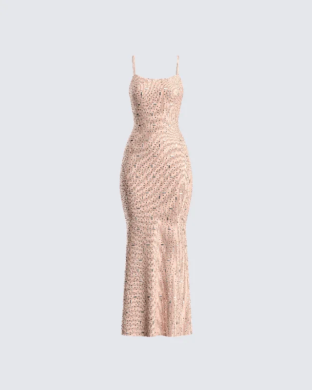 Lan Nude Rhinestone Maxi DressGolf Dress