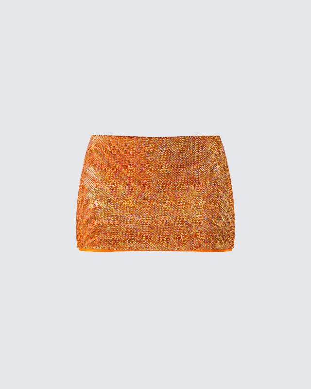 Alyah Orange Rhinestone Micro Mini SkirtUnder Skirt