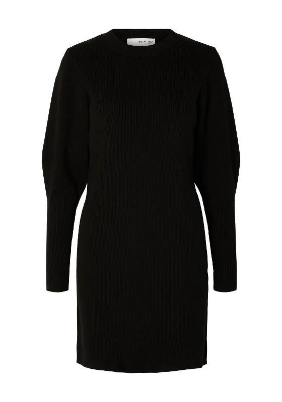 Selected Femme Mirabel Ribbed Knit Mini Dress, BlackDesigner Dress