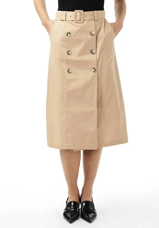 Y.A.S Trench Button A-Line Midi Skirt, Ginger RootRain Skirt