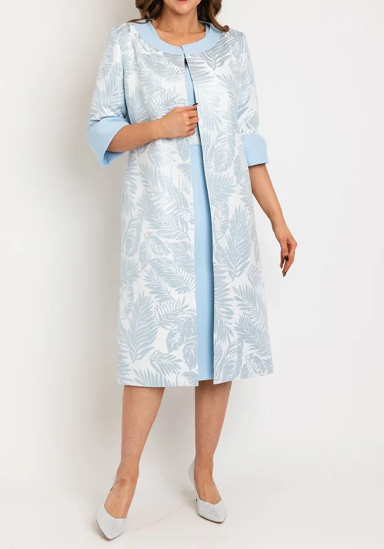 Ophelia Melita Ava Leaf Print Dress & Jacket Set, Sky BlueBridal Dress