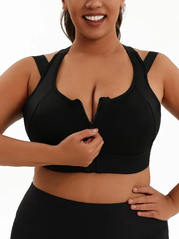 Women's Plus Size Sports Bra, Front Zip Closure, High Support Fitness Active Wear, Breathable Comfortable Lingerie, For Basketball Yoga Sports, Simple LookLarge women's oversize tops