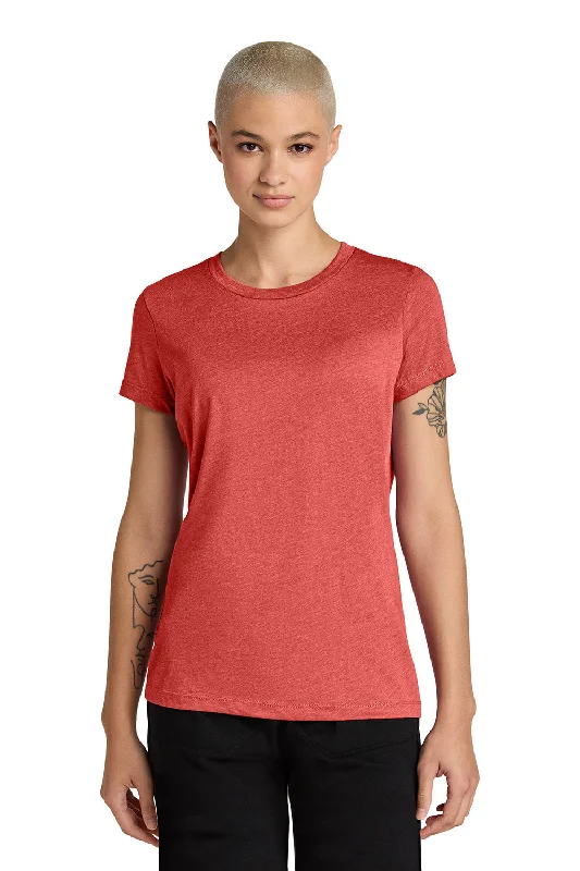 Polyester Short Sleeve TopsDistrict Womens Perfect Weight CVC Short Sleeve Crewneck T-Shirt - Heather Geranium Red - NEW