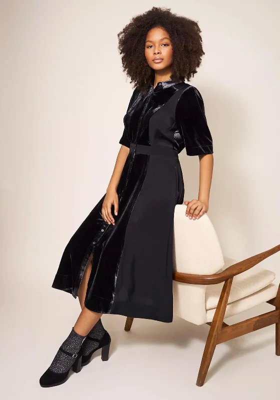 White Stuff Willow Velvet Shirt Dress, BlackCap-sleeve Dress