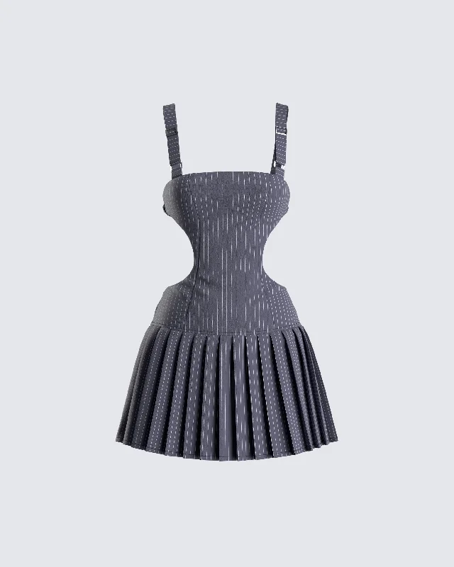 Samus Grey Pinstripe Mini DressEvening Dress