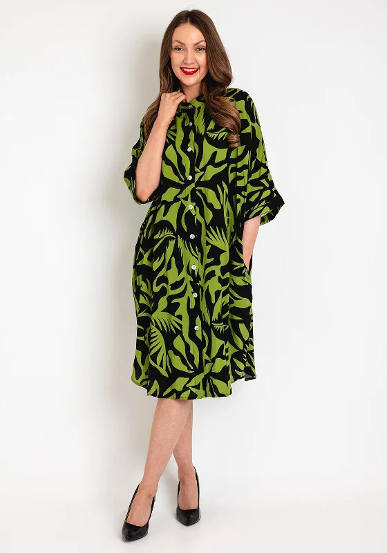 Natalia Collection One Size Tropical Print Midi Dress, Kiwi GreenWind Dress