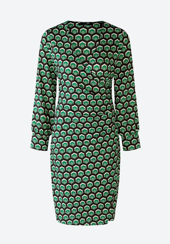 Oui Wrap Effect Print Knee Length Dress, GreenVintage Dress