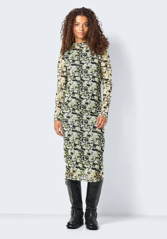 Noisy May Bea High Neck Print Mesh Midi Dress, Blanc De BlancVelvet Dress