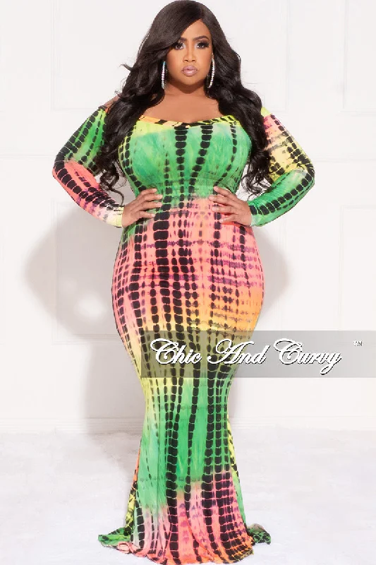 Final Sale Plus Size Bodycon Maxi Dress in Green Tie Dye PrintKnit Shirt