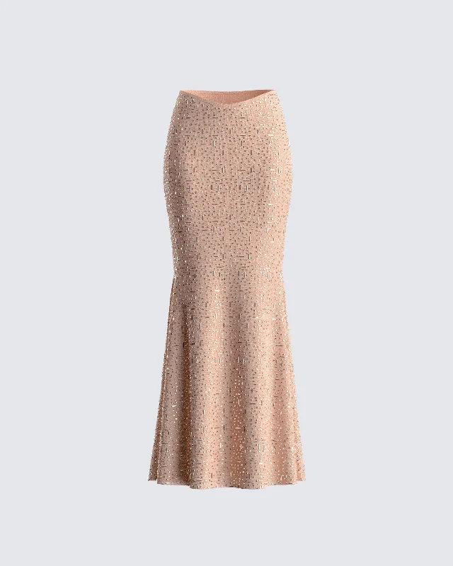 Maze Nude Rhinestone Maxi SkirtBusiness Skirt