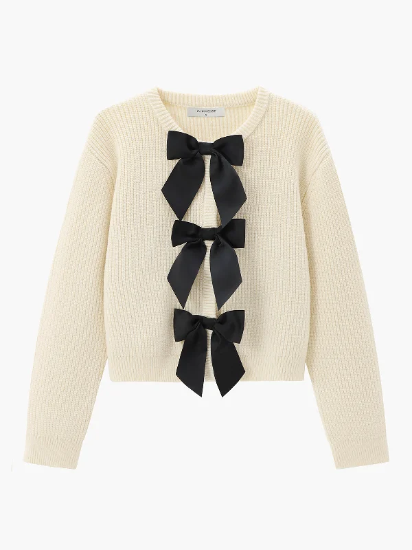 Bow Ribbed Warm SweaterGraphic Knit Tops