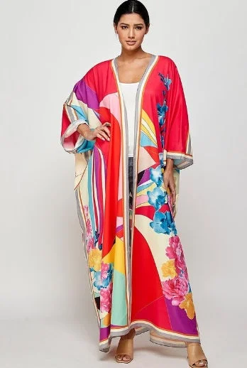 Final Sale Plus Size Caftan in Red Multi Color Floral PrintPlus size women's silk tops