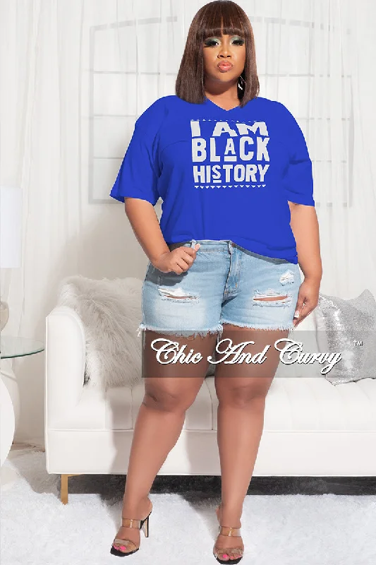 Final Sale Plus Size Short Sleeve V-Neck I Am Black History T-Shirt in Royal BlueKnitted Top