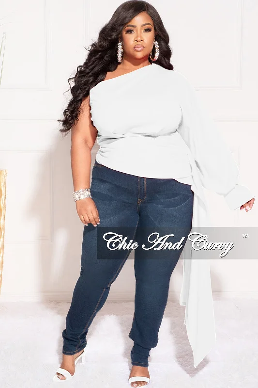 Final Sale Plus Size One Shoulder Top with Side Train in IvoryLarge women's belly-baring tops