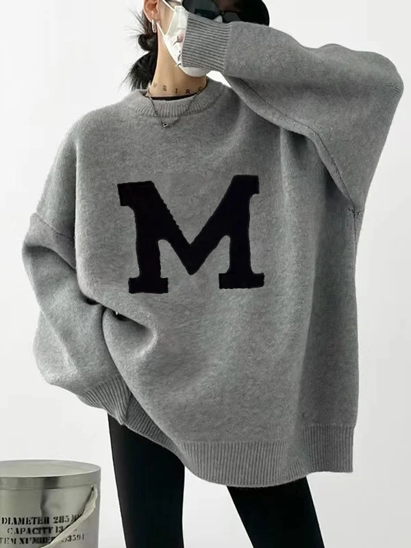 Letter Printed Loose SweaterGlitter Knit Tops