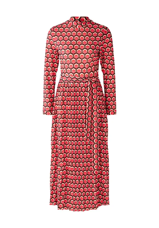 Oui Honeycomb Pattern Slinky Midi Dress, Dark RedSlit Dress