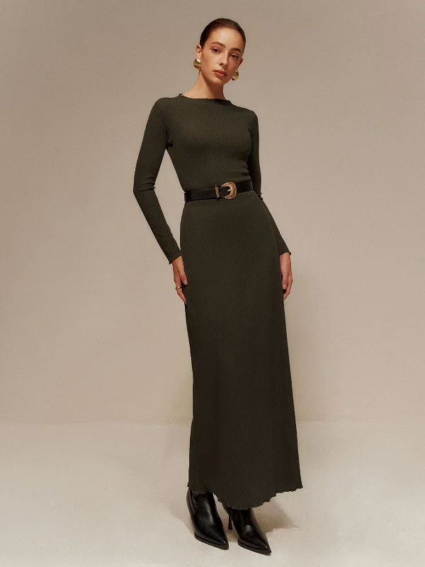 Lettuce Trim Sweater Long Dress Without BeltSheath Dress