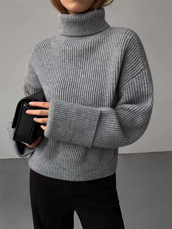 Turtleneck Ribbed Warm SweaterLace Knit Tops