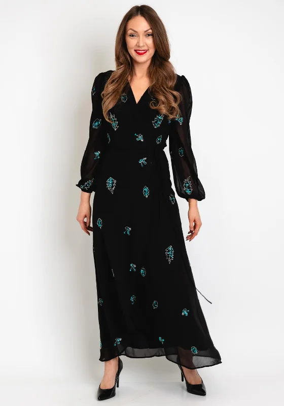 Hope & Ivy Embellished Wrap Maxi Dress, Black BlueStriped Dress