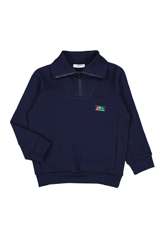 Mayoral Boy Climbing Club Half Zip Sweater, Dark NavyLogo Knit Tops