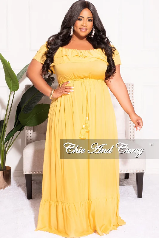 Final Sale Plus Size Off the Shoulder Ruffle Maxi Dress in MustardFashionable plus size women's tops