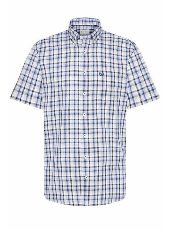 Hemp Short Sleeve TopsBugatti Check Short Sleeve Shirt, Blue