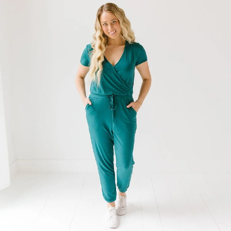 Fleece Short Sleeve TopsDeep Teal Women's Short Sleeve Romper