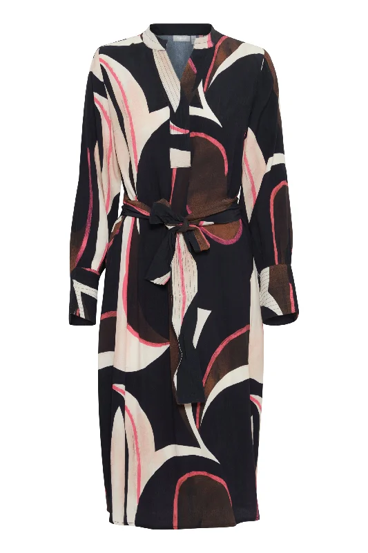 Fransa Lena Abstract Print Midi Dress, Navy & PinkAsymmetrical Dress