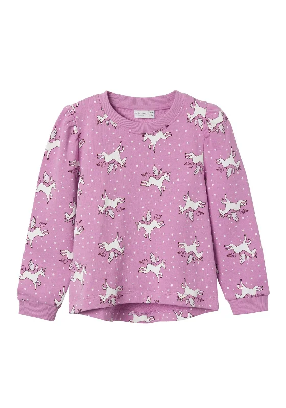 Name It Mini Girl Vianja Long Sleeve Unicorn Sweater, Violet TulleCollege Knit Tops