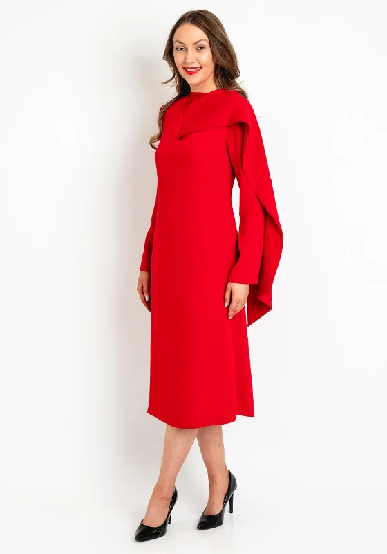 Birelin Cape Detail Midi Dress, RedCasual Dress