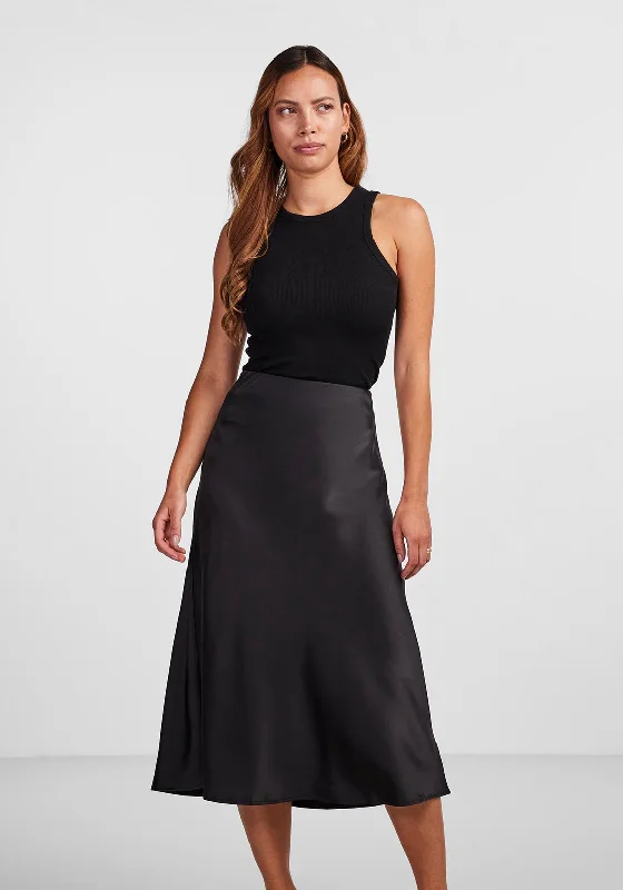 Y.A.S Pella High Waist Satin Midi Skirt, BlackLace Skirt