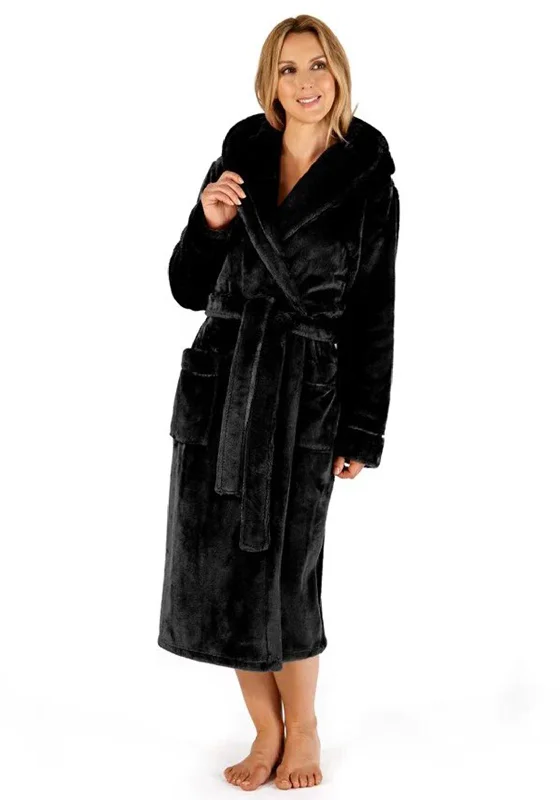 Slenderella Luxury Fleece Dressing Gown, BlackPuff-sleeve Dress