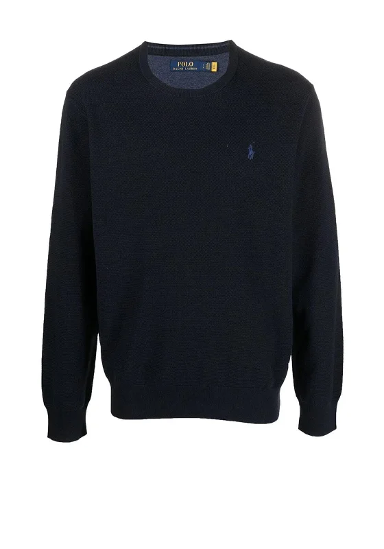 Ralph Lauren Classic Round Neck Sweater, Navy HeatherEmbellished Knit Tops