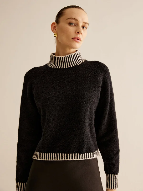 Mock Neck Contrast Pinstripe SweaterLounge Knit Tops