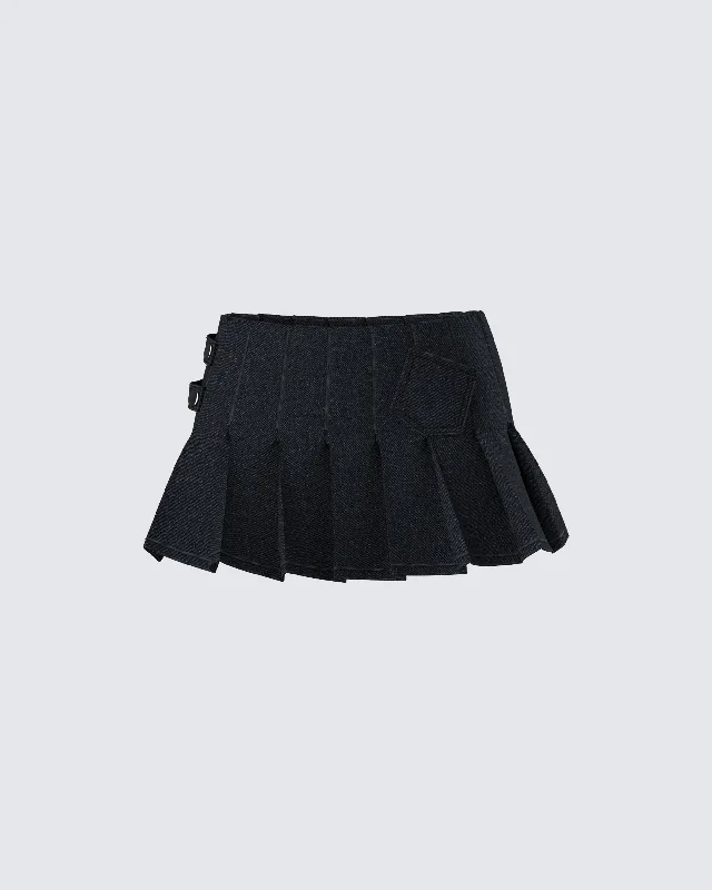 Ataya Black Denim Micro Mini SkirtLow-waisted Skirt