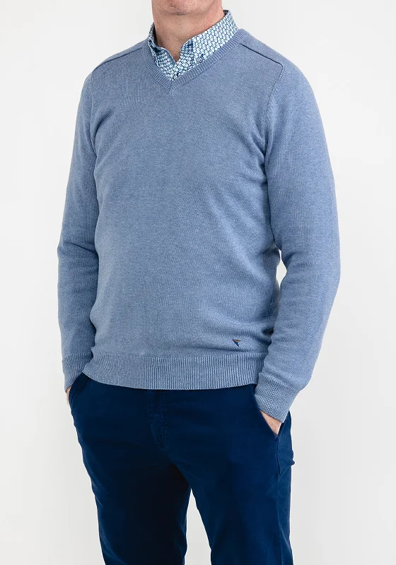 Daniel Grahame V Neck Sweater, Ice BlueSheer Knit Tops