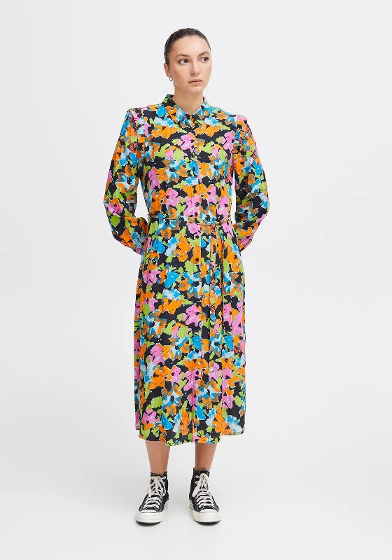 Ichi Ganava Vibrant Floral Midi Shirt Dress, MultiTulle Dress