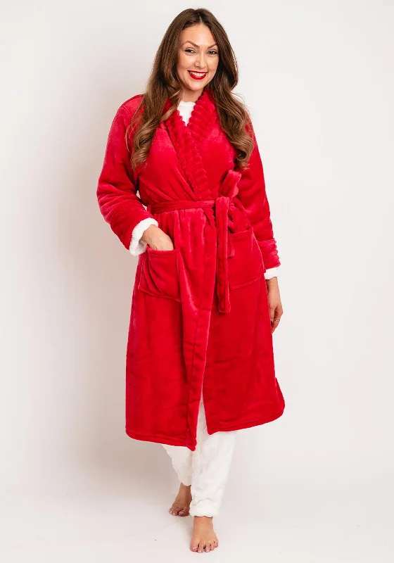 Indigo Sky Jungle Brights Ripple Fleece Dressing Gown, Spice RedKimono Dress