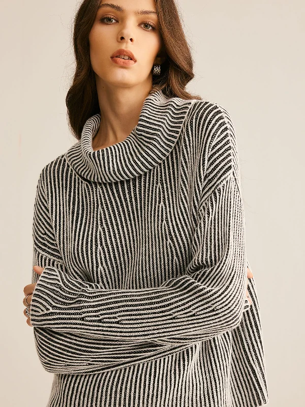 Pinstripe Turtleneck SweaterBeaded Knit Tops